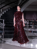 Proenza Schouler Runway Image of ROSELLA DRESS IN SEQUIN GIRO INGLESE in Red/Grey