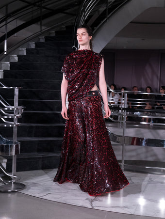 Proenza Schouler Runway Image of ROSELLA DRESS IN SEQUIN GIRO INGLESE in Red/Grey