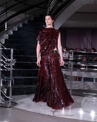 Proenza Schouler Runway Image of ROSELLA DRESS IN SEQUIN GIRO INGLESE in Red/Grey