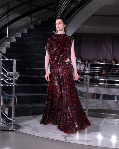 Proenza Schouler Runway Image of ROSELLA DRESS IN SEQUIN GIRO INGLESE in Red/Grey