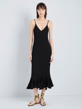 Proenza Schouler Full Length Fron Image of model wearing Giuditta Dress in Viscose Ribbed Godet in Black