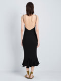 Proenza Schouler Full Length Back Image of model wearing Giuditta Dress in Viscose Ribbed Godet in Black