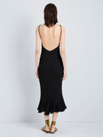 Proenza Schouler Full Length Back Image of model wearing Giuditta Dress in Viscose Ribbed Godet in Black