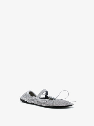 Proenza Schouler front 3/4 image of Glove Mary Jane Ballet Flats in Metallic Mesh in silver