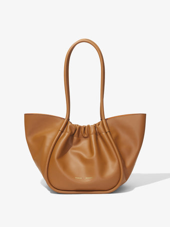 Front image of Large Ruched Tote in Cognac