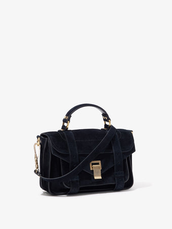 Proenza Schouler side image of PS1 Tiny Bag In Soft Suede in black