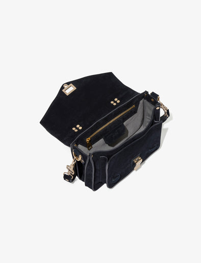 Proenza Schouler aerial image of PS1 Tiny Bag In Soft Suede in black