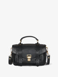 Front view of PS1 Tiny Bag in Perforated Leather in black