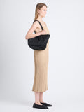 Image of model wearing Large Ruched Tote In Puffy Nylon in BLACK