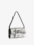 Side view of Flip Shoulder Bag in Metallic Lacquered Nylon in silver