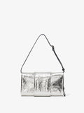 Back view of Flip Shoulder Bag in Metallic Lacquered Nylon in silver