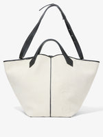 Front image of XL Chelsea Tote in Canvas in black/natural with strap extended