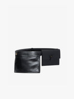 Front image of Zip Belt Bag in Black with strap