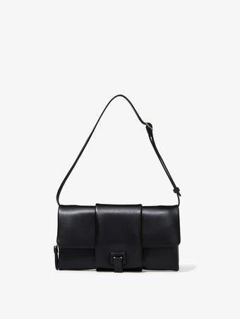 Front image of Flip Shoulder Bag in Black with strap