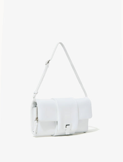 Side image of Flip Shoulder Bag in Optic White with strap
