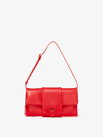 Front image of Flip Shoulder Bag with strap in red