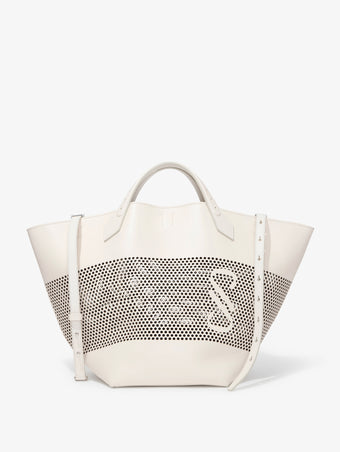 Front image of Large Chelsea Tote in Perforated Leather in cream