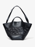 Front image of Large Chelsea Tote in Perforated Leather in black