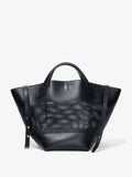 Front image of Large Chelsea Tote in Perforated Leather in black