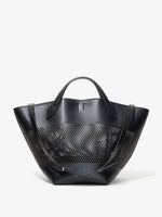 Back image of Large Chelsea Tote in Perforated Leather in black