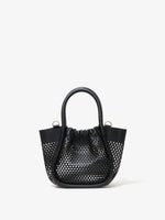 Back view of Extra Small Ruched Tote in Perforated Leather in black