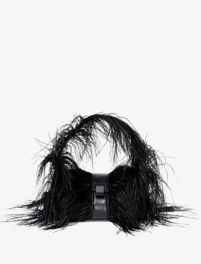 Front image of Park Shoulder Bag In Black Nylon With Feathers