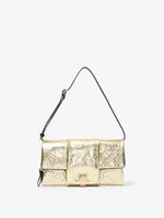Front image of Flip Shoulder Bag in Metallic Lacquered Nylon with strap