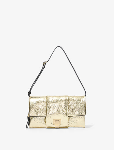 Front image of Flip Shoulder Bag in Metallic Lacquered Nylon with strap