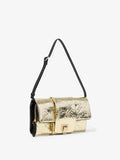 Side image of Flip Shoulder Bag in Metallic Lacquered Nylon with strap