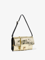 Side image of Flip Shoulder Bag in Metallic Lacquered Nylon with strap