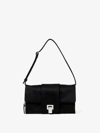 Front image of Flip Shoulder Bag in Satin with strap
