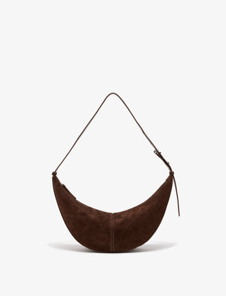 Front image of Slide Bag in Soft Suede in Chocolate