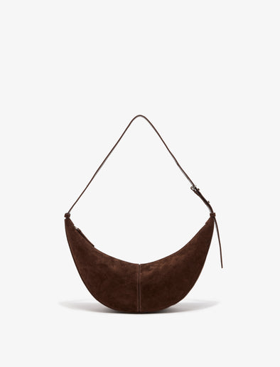 Front image of Slide Bag in Soft Suede in Chocolate