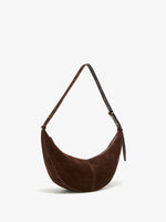 Side image of Slide Bag in Soft Suede in Chocolate
