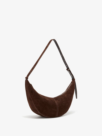 Side image of Slide Bag in Soft Suede in Chocolate