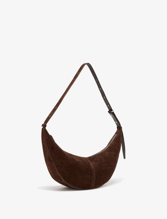 Side image of Slide Bag in Soft Suede in Chocolate
