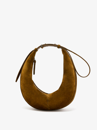 Front image of Slide Bag in Soft Suede in Fern cinched