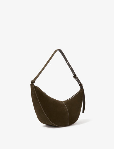 Side image of Slide Bag in Soft Suede in OLIVE