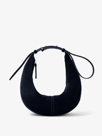 Proenza Schouler Front image of Slide Bag in Soft Suede in Dark Navy cinched