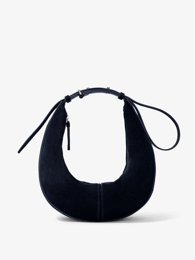 Proenza Schouler Front image of Slide Bag in Soft Suede in Dark Navy cinched