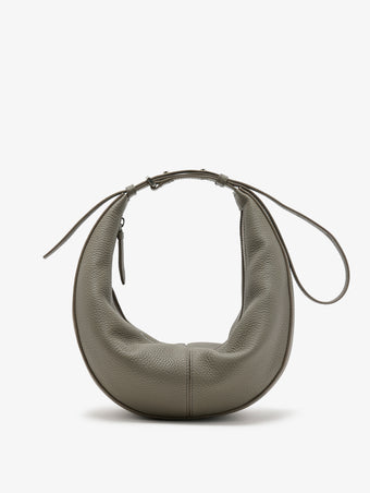 Front image of Slide Bag in Soft Pebbled Calf in Slate cinched