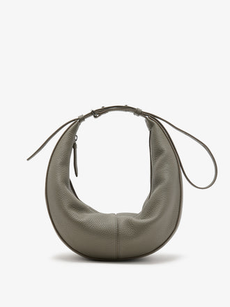 Front image of Slide Bag in Soft Pebbled Calf in Slate cinched