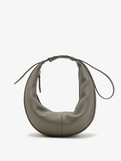 Front image of Slide Bag in Soft Pebbled Calf in Slate cinched