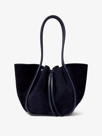 Back image of Large Ruched Tote in Soft Suede in DEEP NAVY