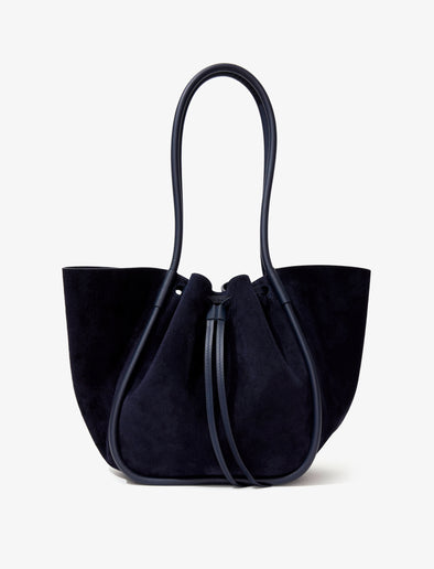 Back image of Large Ruched Tote in Soft Suede in DEEP NAVY