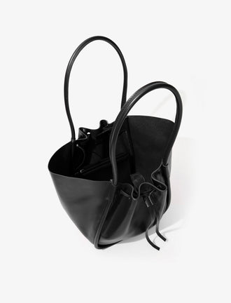 Aerial image of Large Ruched Tote in Soft Shiny Calf in BLACK