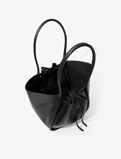 Aerial image of Large Ruched Tote in Soft Shiny Calf in BLACK