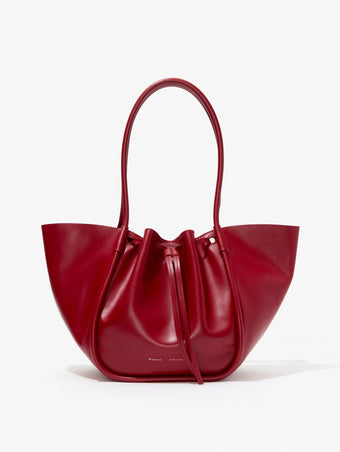 Front image of Large Ruched Tote in Soft Shiny Calf in ROSEWOOD