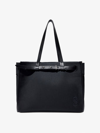 Front image of Belted Tote in Canvas in BLACK