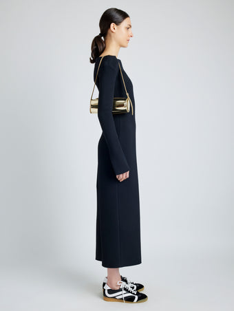 Image of model wearing Silo Bag in Soft Mirrored Fabric in LIGHT GOLD